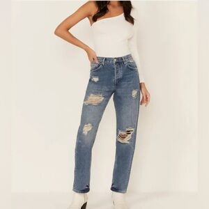 We The Free 28 Bren High-Waist Ripped Distressed Straight-Leg Boyfriend Jeans